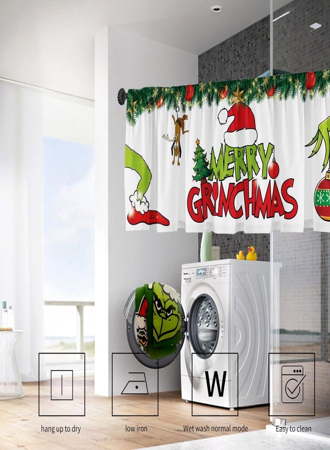 SUNWISHA Christmas Curtain Valances Set 52x18'' - Designed with Playful Green Monster Holiday Inspired Character Decorations - Holiday Style Decorations for Kitchens, Bathrooms,Winter Homes, White - Image 4